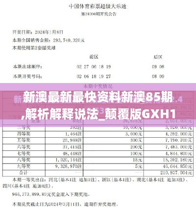 新澳最新最快资料新澳85期,解析解释说法_颠覆版GXH16.22