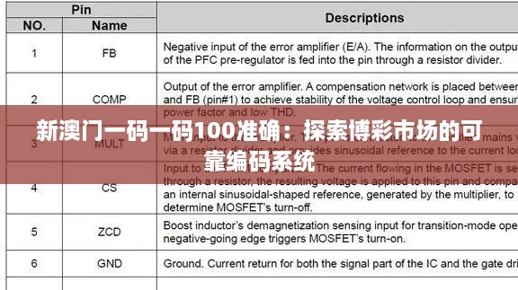 新澳门一码一码100准确：探索博彩市场的可靠编码系统