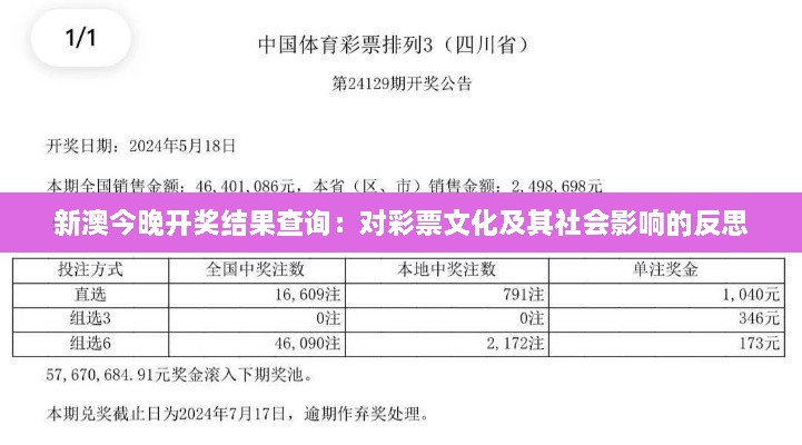 新澳今晚开奖结果查询：对彩票文化及其社会影响的反思