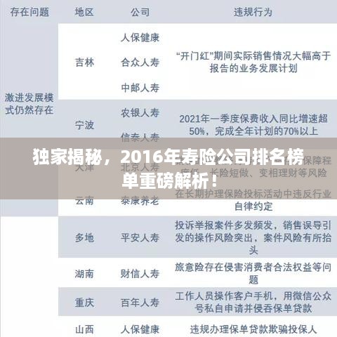 独家揭秘，2016年寿险公司排名榜单重磅解析！