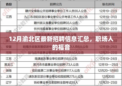 渝北区十二月最新招聘汇总，职场人的机会与福音