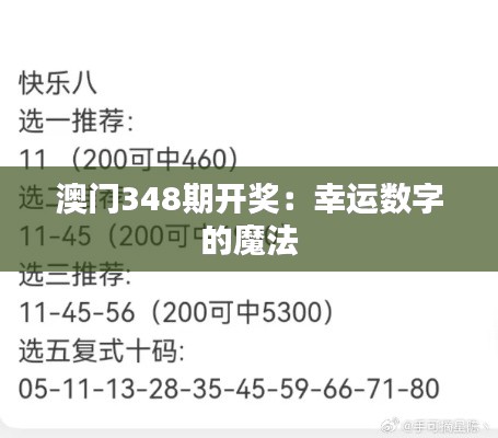 澳门348期开奖：幸运数字的魔法