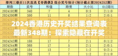 2024香港历史开奖结果查询表最新348期：探索隐藏在开奖结果中的模式