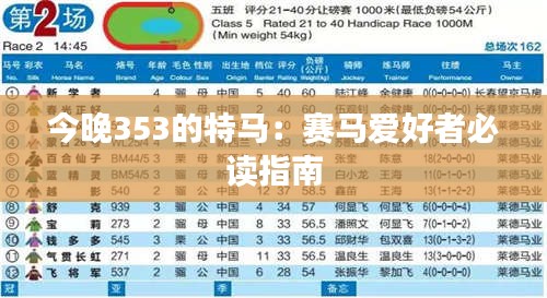 今晚353的特马：赛马爱好者必读指南