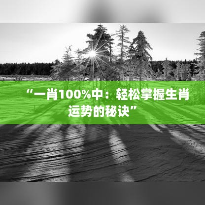 “一肖100%中：轻松掌握生肖运势的秘诀”