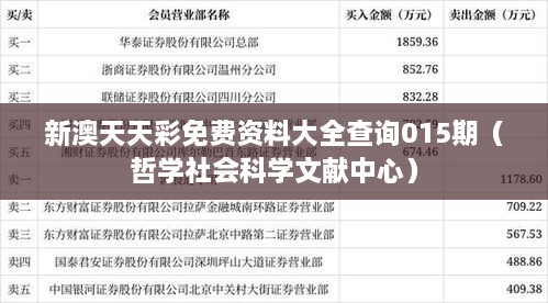 新澳天天彩免费资料大全查询015期（哲学社会科学文献中心）