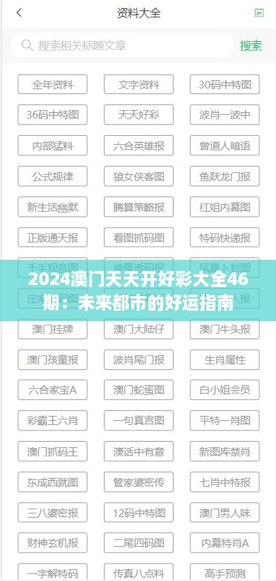 2024澳门天天开好彩大全46期：未来都市的好运指南