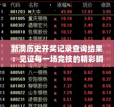 新澳历史开奖记录查询结果：见证每一场竞技的精彩瞬间