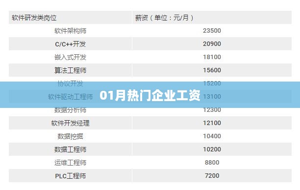 热门企业一月份薪资水平概览