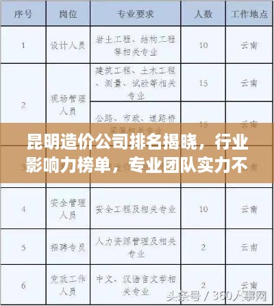 昆明造价公司排名揭晓，行业影响力榜单，专业团队实力不容小觑！