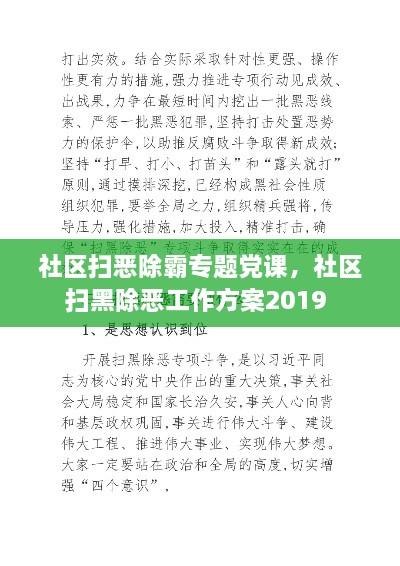 社区扫恶除霸专题党课，社区扫黑除恶工作方案2019 